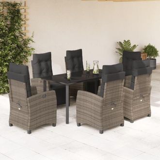 vidaXL Set Comedor Jard&iacute;n 7 Pzas Y Cojines Rat&aacute;n Sint&eacute;tico Gris Vidaxl