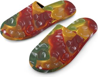 Generic Gummy Bears Mens Slippers Flannel Warm House Shoes with Rubber Anti-Slip Sole Slip On for Home Outdoor