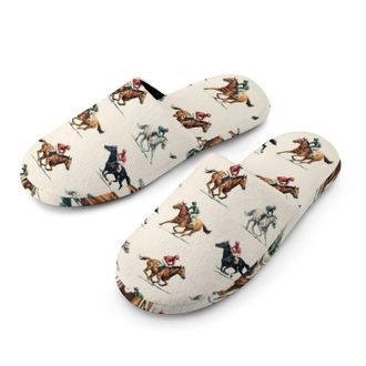 Generic Horse Racing Jockeys Mens House Slippers Slip Indoor Slipper On Shoes Warm Outdoor