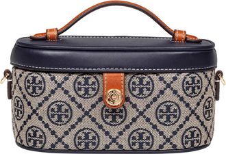 Tory Burch Monogram Leather And Fabric Vanity Case