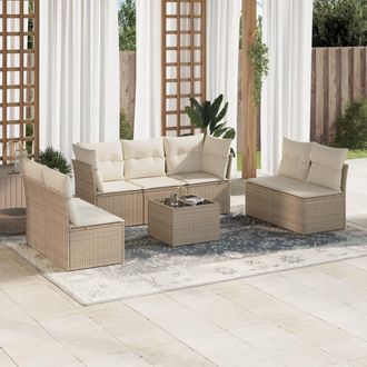 vidaXL Juego De Sof&aacute;s De Jard&iacute;n Con Cojines Beige 8 Pzas Rat&aacute;n Pe Vidaxl