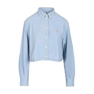 Maison Kitsun&eacute; Baby Fox Cropped Shirt - female - Maison Kitsun&eacute; - Shirts - Blue - M - Blouses & Shirts