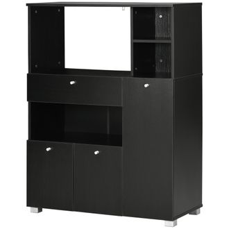 HOMCOM Credenza Da Cucina Per Microonde Con Armadietti, Mensole E Cassetto Nero - Homcom