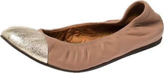 Lanvin Nude/silver Leather Scrunch Ballet Flats