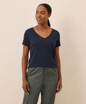 Pact Organic Cotton Featherweight Slub V-Neck Tee in Midnight Blue at Nordstrom, Size X-Small