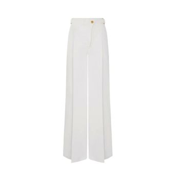 Elisabetta Franchi Wide Trousers, female, White, Size: XS High-waisted Linen Blend Trousers
