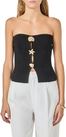 endless rose Seashell Trim Knit Tube Top in Black at Nordstrom, Size X-Small