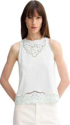 Twinset Top met ingelegde borduursels - Dames - Tops zonder mouwen - Groen - XS - Katoen - Tops
