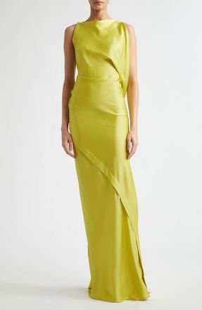 Victoria Beckham Kyra Sleeveless Draped Satin Gown in Chartreuse at Nordstrom, Size 10