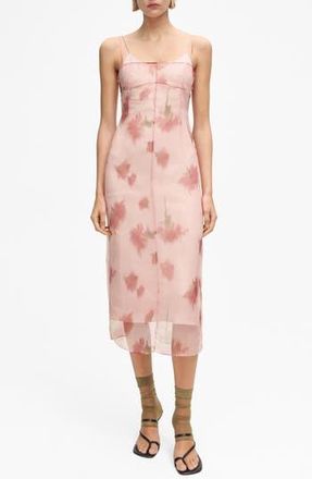 Mango Floral Print Chiffon Overlay Midi Dress in Pastel Pink at Nordstrom Rack, Size 4