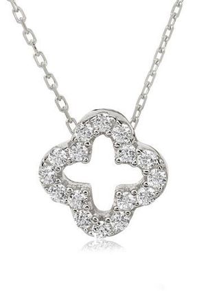 Suzy Levian Sterling Silver CZ Clover Pendant Necklace in White at Nordstrom Rack