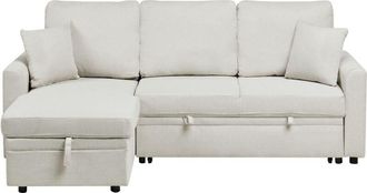 Beliani Beliani - Modern Corner Sofa Bed Right Hand Faux Linen Polyester Upholstery Extra Pillows Storage Light Beige Nassjo