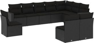 vidaXL Vidaxl - Set De Sof&aacute;s De Jard&iacute;n 10 Pzas Cojines Rat&aacute;n Sint&eacute;tico Negro