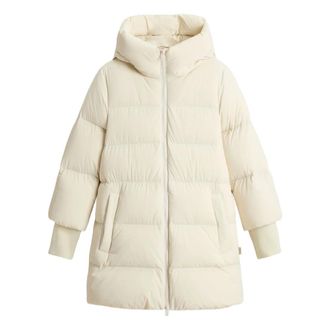 Woolrich Down Jackets, female, White, Size: XS White Down Hooded Winter Coat