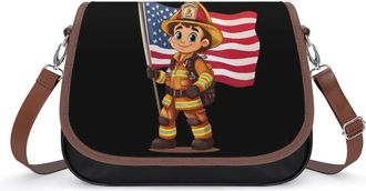 Generic Firefighter Fireman U.S. Flag Small Womens Crossbody Bags Shoulder Handbag with Adjustable Strap for Travel