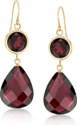 Ross-Simons Garnet Drop Earrings in 14kt Yellow Gold