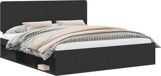 vidaXL Bed Frame with Headboard Black 200 x 200 cm Solid Pine Wood vidaXL