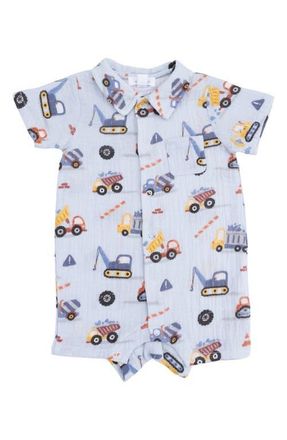 Angel Dear Crayon Construction Organic Cotton Muslin Polo Romper in Blue at Nordstrom, Size 18-24M