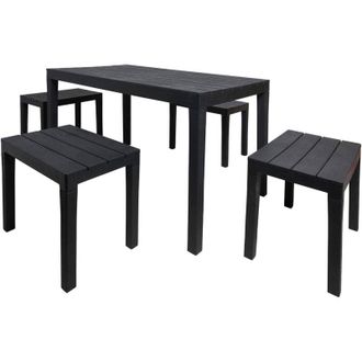 Dmora Set salotto da esterno Sanremo, Composizione da giardino con 1 tavolo rettangolare e 4 panchine, Salottino indoor e outdoor da Pic Nic, 100% Made in