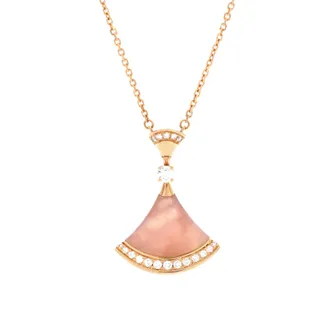 Bulgari Divas Dream Pendant Necklace 18K Rose Gold with Pink Opal and Diamonds Large