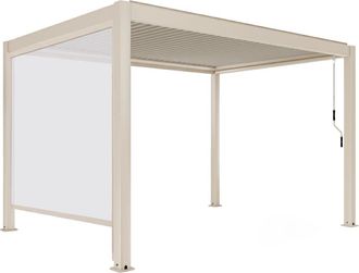 Oviala P&eacute;rgola bioclim&aacute;tica independiente de 3x4 m y 1 toldo madera crema