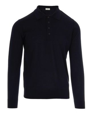 Paolo Pecora Dark Blue Virgin Wool Long-Sleeve Polo Shirt
