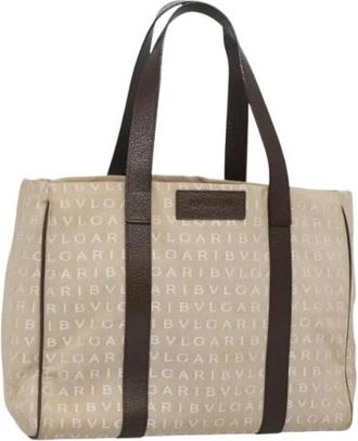 Bulgari Tweedehands Canvas handtassen - Dames - Vintage Shopper - Beige - ONE Size - Leer - Vintage