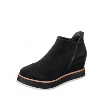 Antelope Womens Elastic Side Panel Suede Wedge Ankle Booties In Black