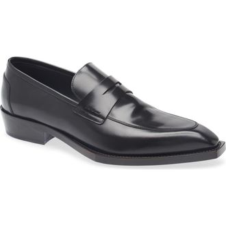 Stuart Weitzman Camillo Square Toe Suede Penny Loafer in Black at Nordstrom Rack, Size 12