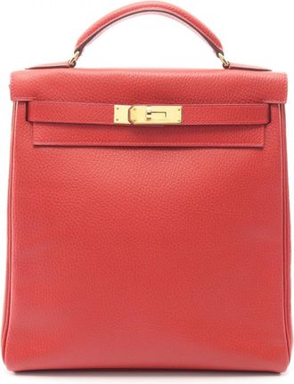 Herm&egrave;s Red Color Ardennes Leather Backpack (Pre-Owned)