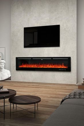 Living and Home 70 Inch Recessed & Wall Mounted Electric Fireplace with Remote in Black