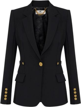 Elisabetta Franchi Blazers, female, Black, L, Black Jackets with Padded Shoulders