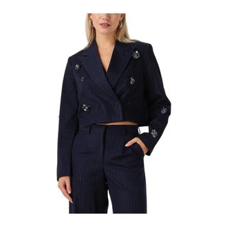 Y.A.S Y.a.s, Jassen, Dames, Blauw, M, Leer, Yasmidnight LS Short Blazer S