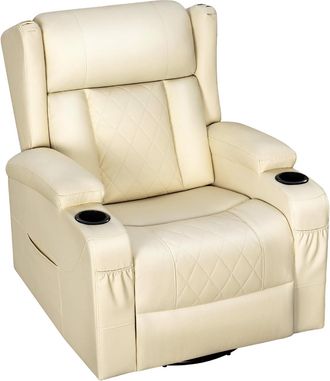 Woltu Woltu Sill&oacute;n Reclinable Ajustable Con Reposapi&eacute;s Para Sala De Estar Y Dormitorio, Giro De 360&deg; Con Funci&oacute;n De Balanceo, Bolsillos Y Portavasos, Poliur