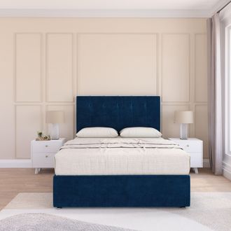 Sloomy Highbury Plush Velvet Memory Foam Bed Set With No Drawers, Mattress & Headboard in Navy | Size: Single