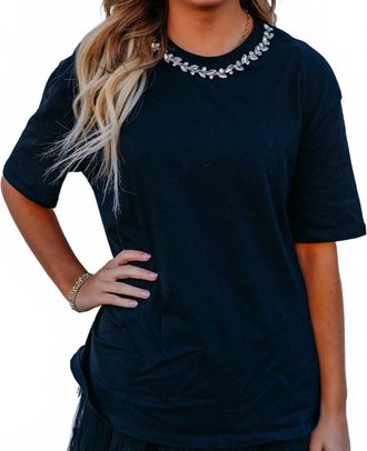 Elan Rhinestone Collar Tee In Black