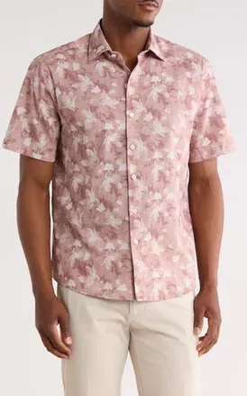 Robert Barakett Umberto Short Sleeve Button-Up Shirt in Powder Coral at Nordstrom Rack, Size Xx-Large