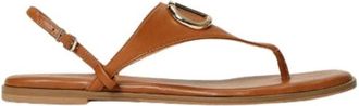 Twinset Platte leren sandalen met verstelbare band - Dames - Sandalen - Bruin - 36 EU - Leer - Schoenen