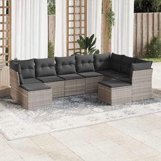 vidaXL Set Muebles Jard&iacute;n 9 Pzas Y Cojines Rat&aacute;n Sint&eacute;tico Gris Claro Vidaxl