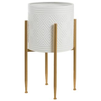 Beliani Maceta Con Patas Tiesto Para Interior Y Exterior 35 X 35 X 62 Cm Metal Blanco Soldanella