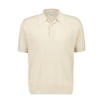 PIACENZA 1733 Silk-Linen Cable Knit Polo Shirt - male - PIACENZA 1733 - Polo Shirts - Beige - M - Tops