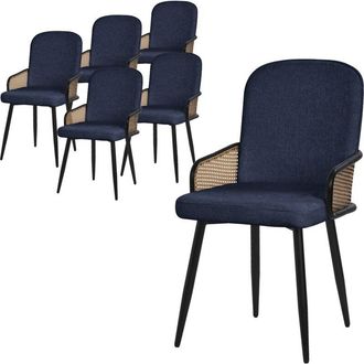 ML Design Ml-design Juego De 6x Sillas De Comedor Con Funda De Tela Azul Oscuro, Asiento De Sal&oacute;n Con Respaldo, Reposabrazos Con Aspecto De Rat&aacute;n Mueble Tapizad