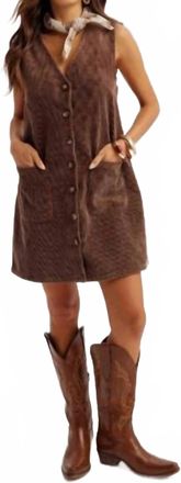 Hem & Thread Snow Washed Corduroy Button Down Pinafore Dress In Brown