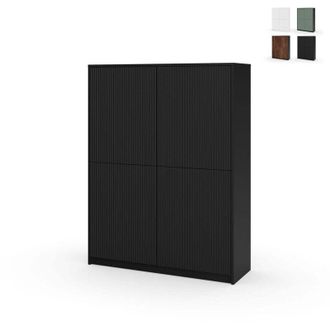 Aqa Credenza alta mobile moderno con ante cannettate Budapest - Nero