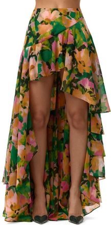 Naked Wardrobe Asymmetric Ruffle Chiffon High-Low Skirt in Secret Garden at Nordstrom, Size X-Small