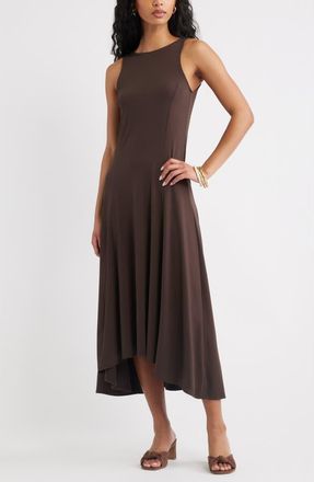 Open Edit High-Low Sleeveless Midi Dress in Brown Seal at Nordstrom, Size Xx-Small