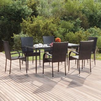 vidaXL Vidaxl - Juego De Comedor De Jard&iacute;n 7 Piezas Rat&aacute;n Sint&eacute;tico Negro