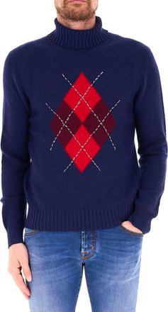 Ballantyne High Neck Argyle Pattern Wool Sweater