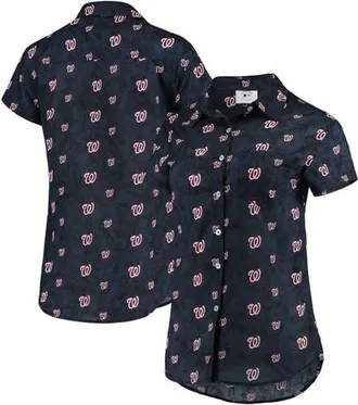 Foco Womens FOCO Navy Washington Nationals Floral Button Up Shirt at Nordstrom, Size Small