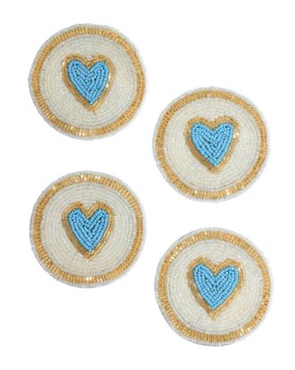 Tiramisu Set Of 4 Modern Blue Heart Beaded Coasters